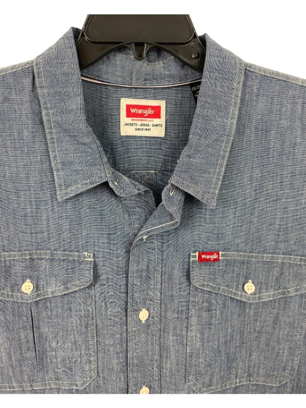 Wrangler Mens Denim Chambray Short Sleeve Button-Up Shirt 2XL - Picture 3 of 10